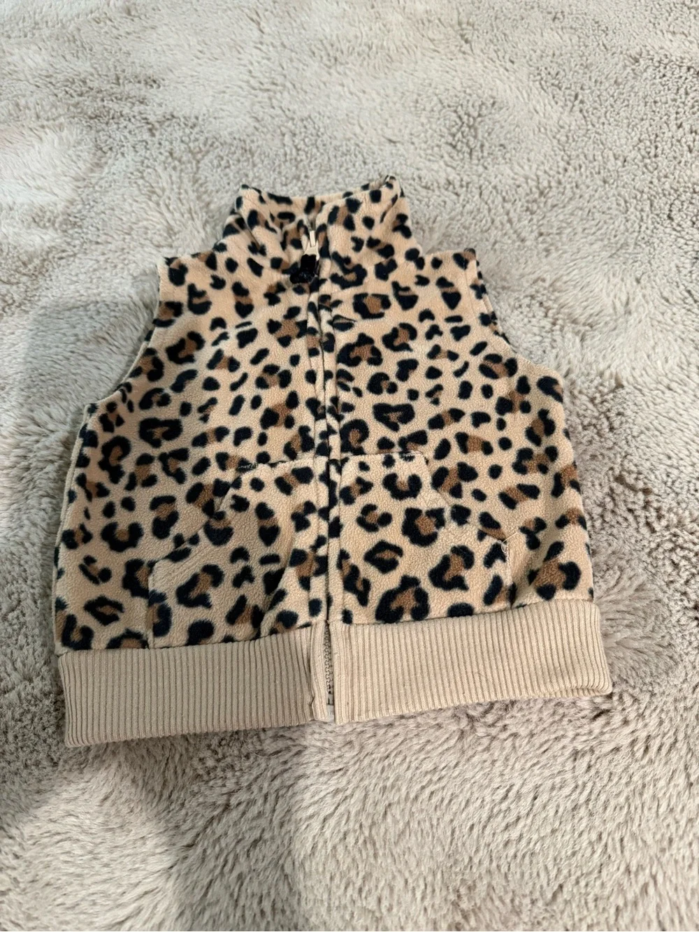 Baby 3M Leopard Print Fleece Vest - Tan Black
